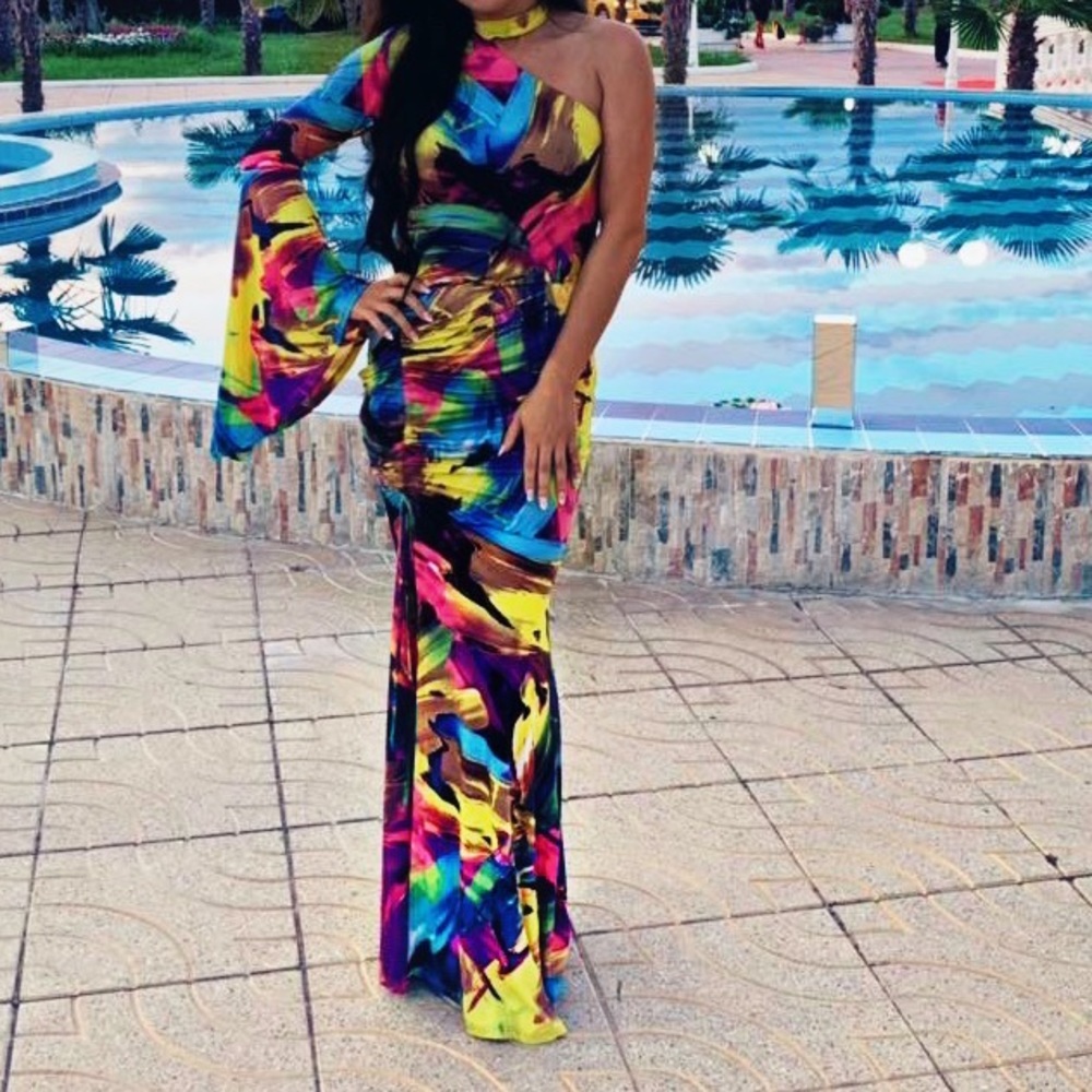 Multi- Color One Sleeve Dress